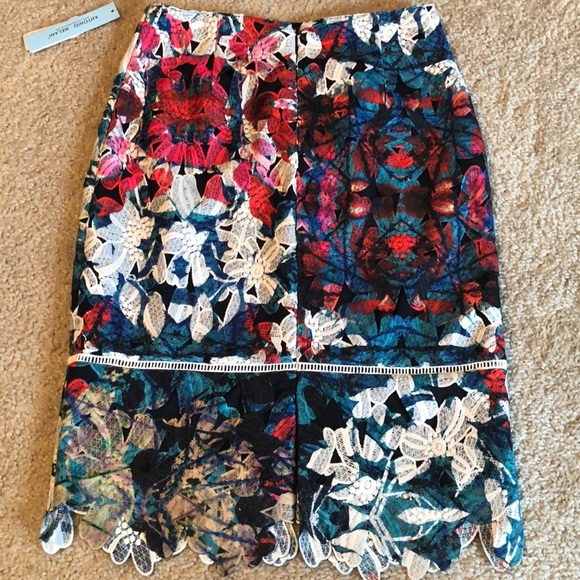 Antonio Melani Devony floral Pencil Skirt blue navy size 0 - Picture 5 of 8